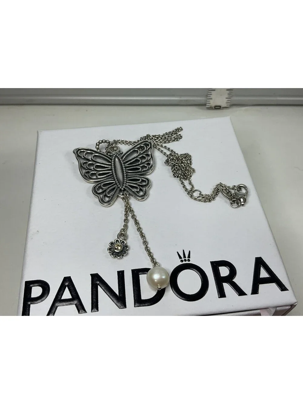 Pandora Love Takes Flight Butterfly Pendant Necklace 18” Adjustable Chain